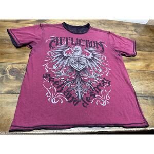 Affliction Mens Reversible Graphic T-Shirt Red Distressed Size XL